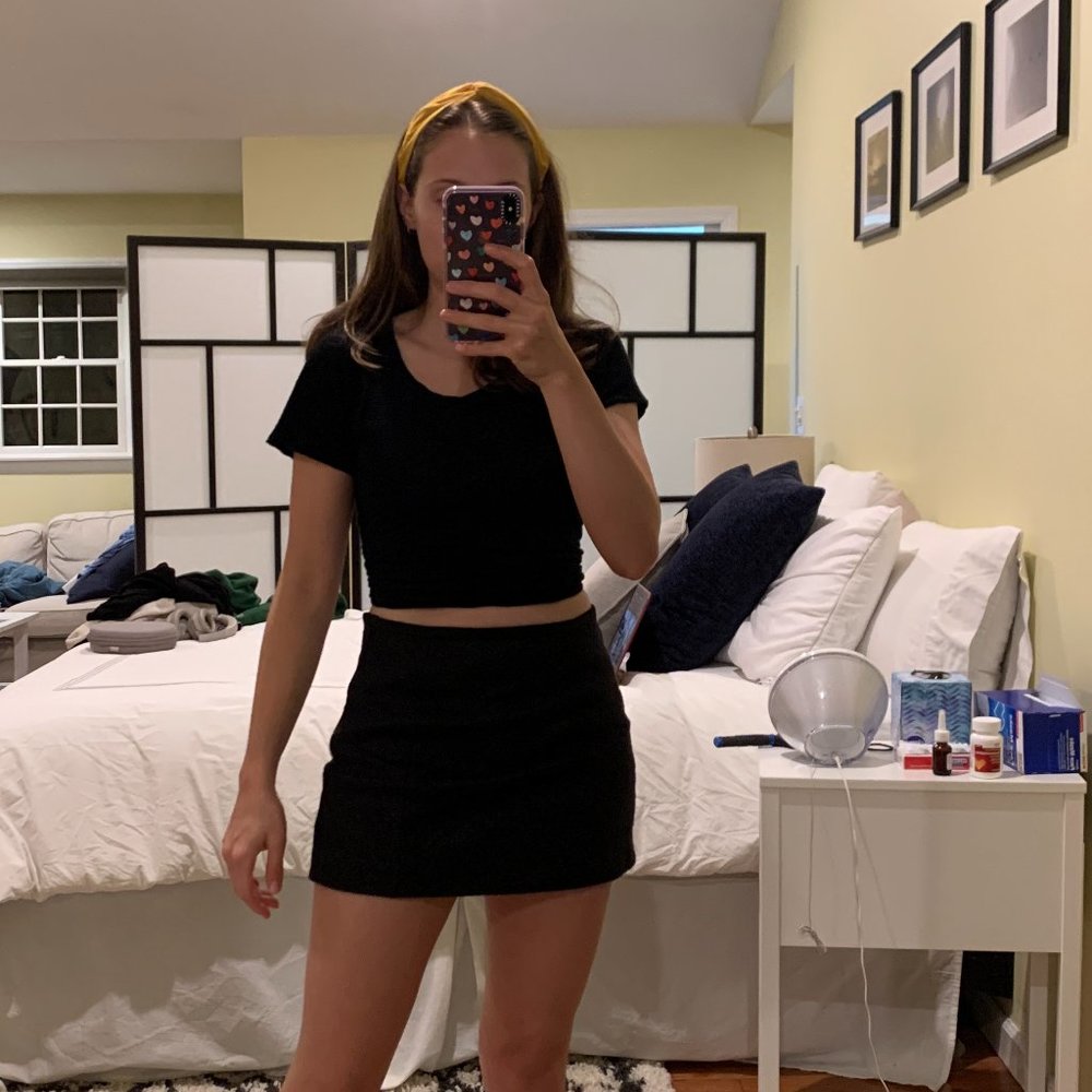 Theory Metallic Black Weave Mini Skirt